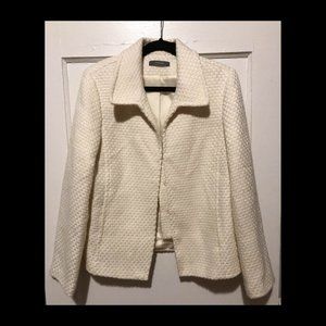 Liz Claiborne Womens Off-White Woven Wool Mix Long Sleeve Hook Closure Blazer 14